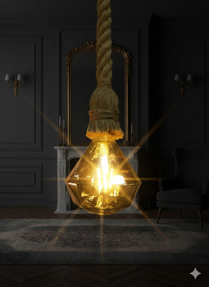 Faceted Gemstone Rope Pendant 💎 filament bulb💡, 3w⚡