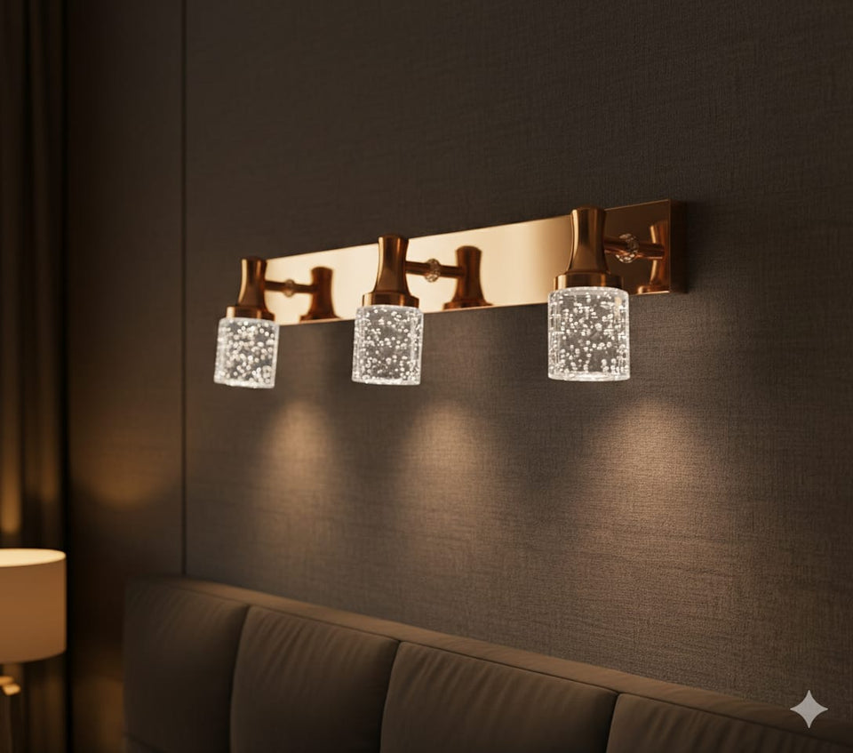 Bubbled Glass Vanity Sconce 🥂✨, Glass mirror light💡, 🌈3in1 (Golden, natural, white)