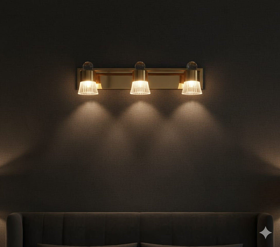 Black &amp; Brass Cylinder Sconce 👑✨, Goldish mirror light💡, 🌈3in1 (Golden, natural, white)