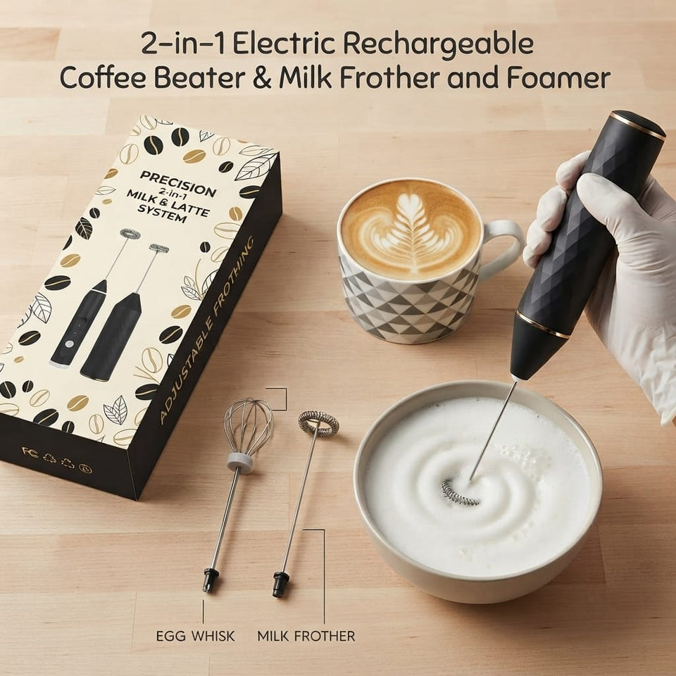 2 In 1 Electric Coffee Beater - Milk Frother And Egg Whisk - USB Electric Rechargeable Kitchen Tool For Versatile Mixing And Frothing